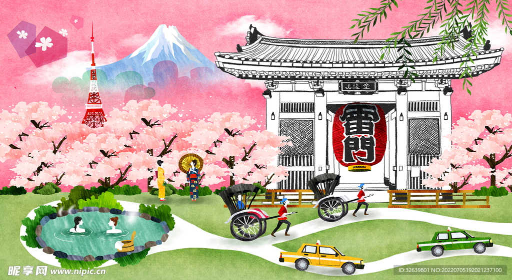  风景插画 富士山