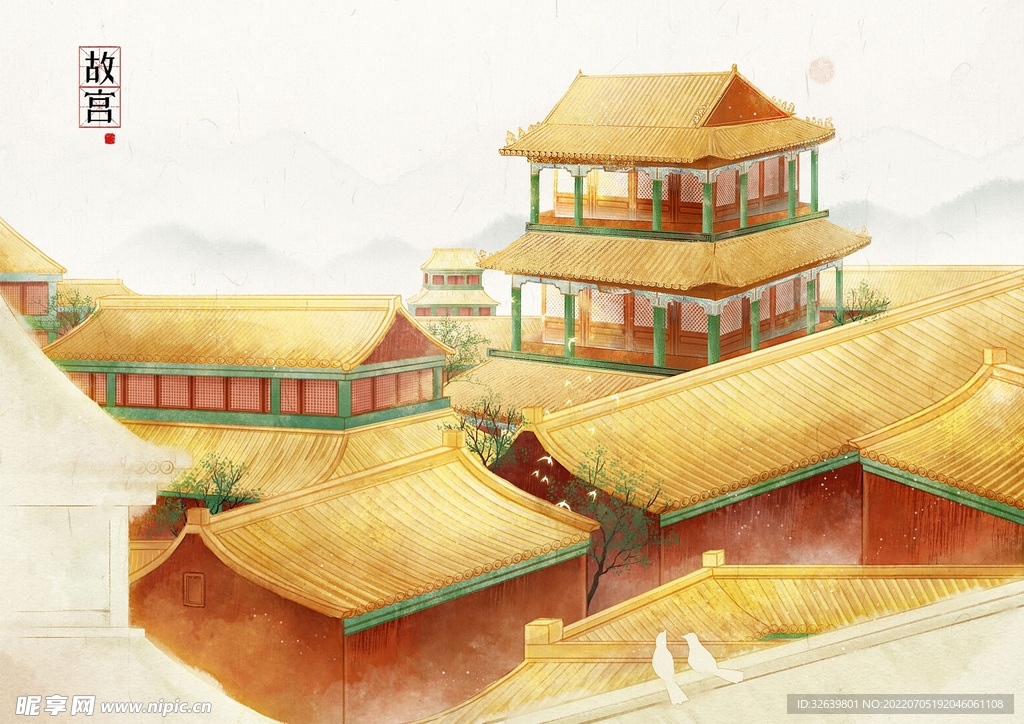 风景插画 古建筑