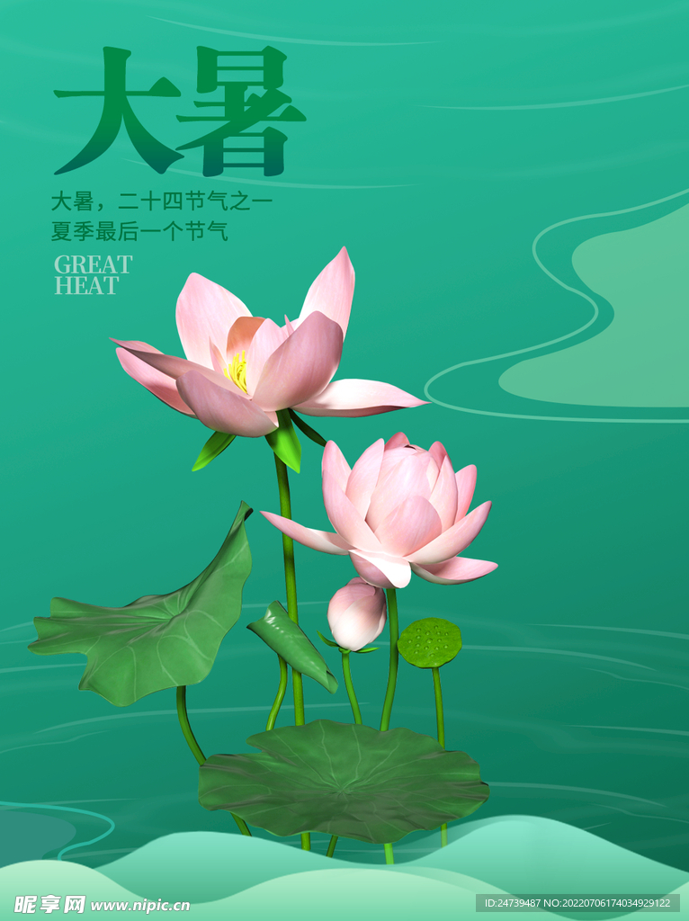 夏天荷塘大暑海报