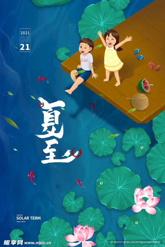 夏天荷花荷叶湖面二十四节气夏至