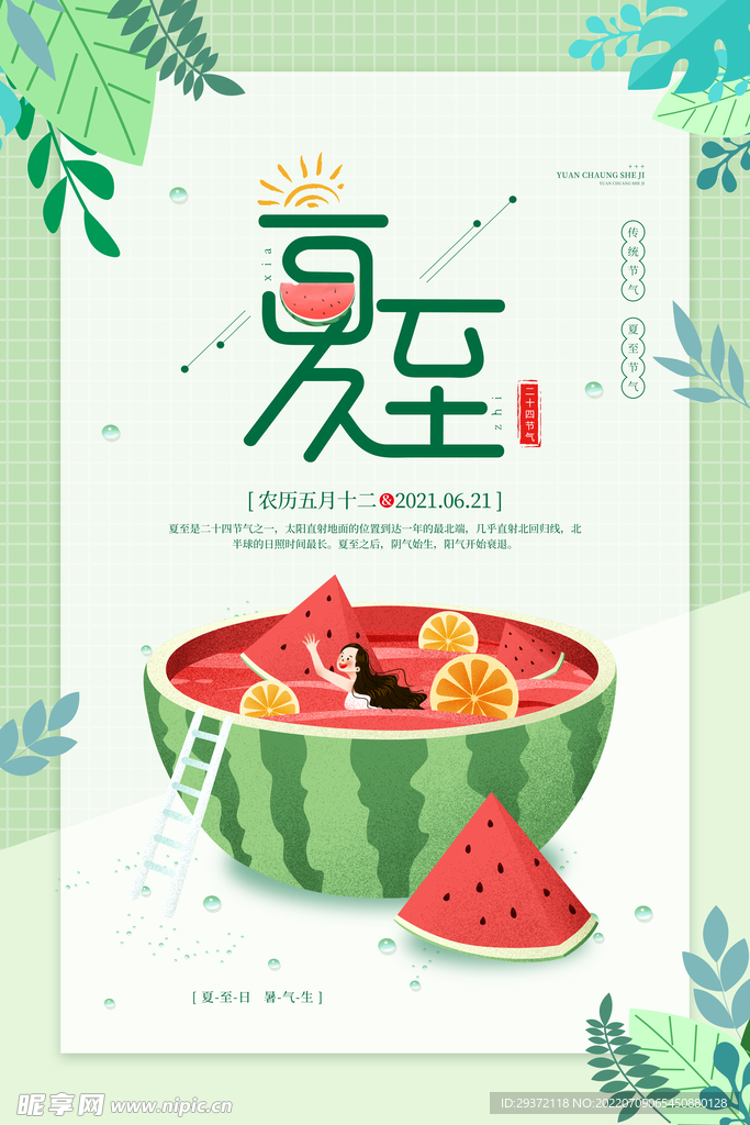 插画风24节气之夏至宣传海报