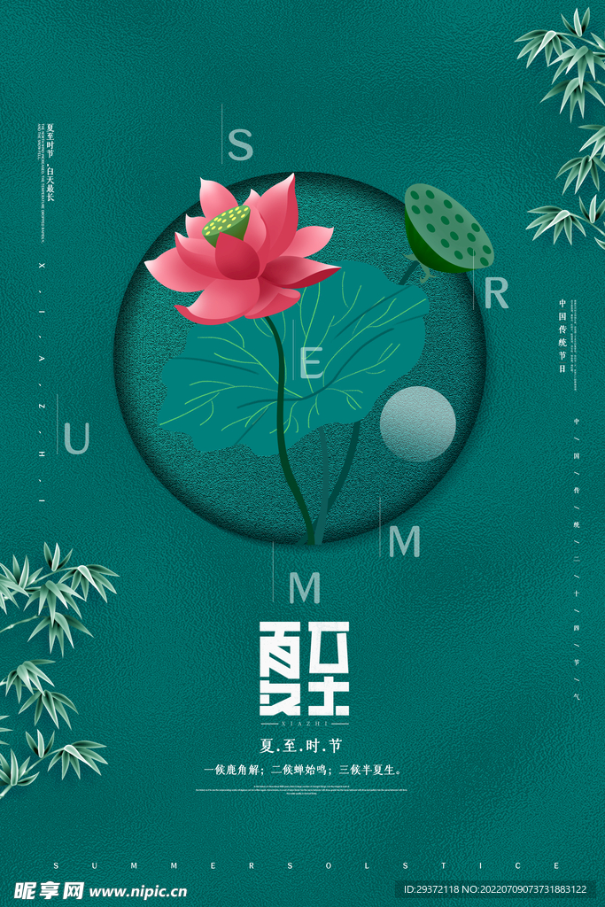 简约二十四节气夏至海报