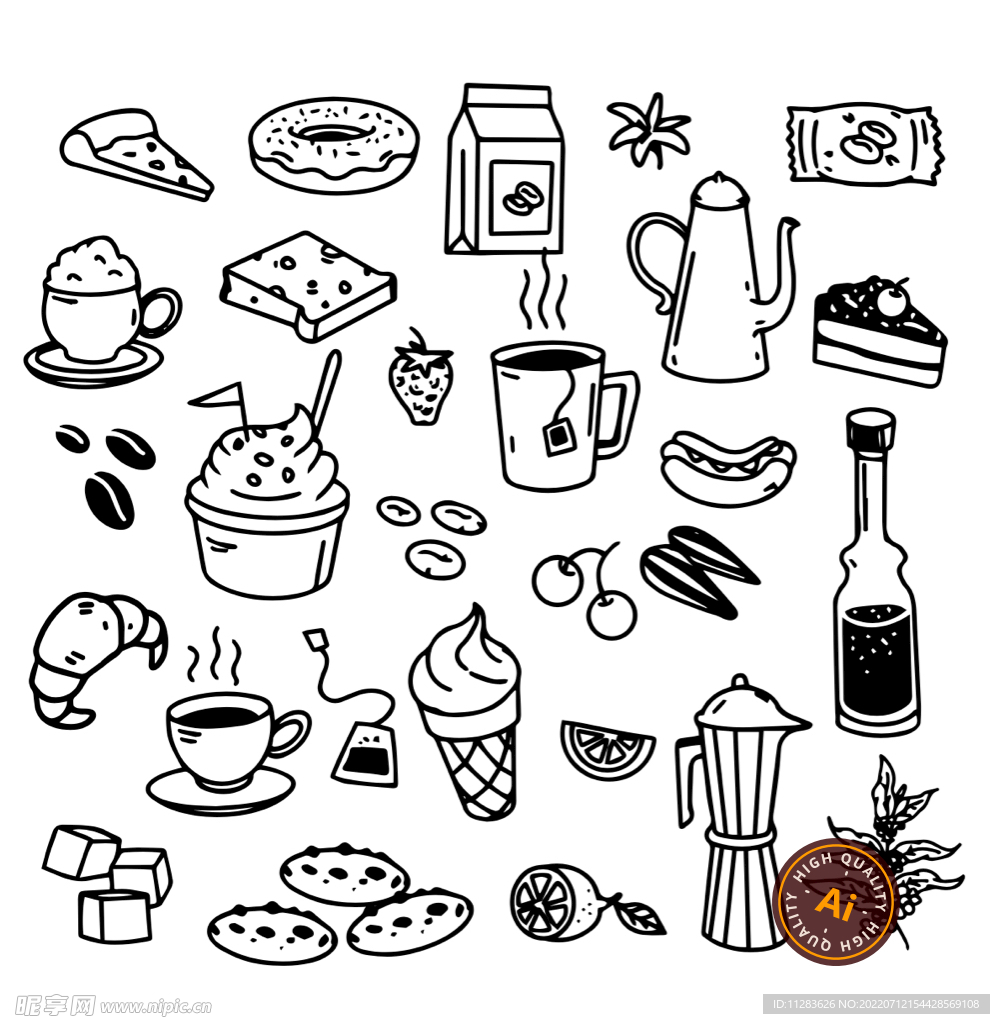 手绘咖啡茶点图标