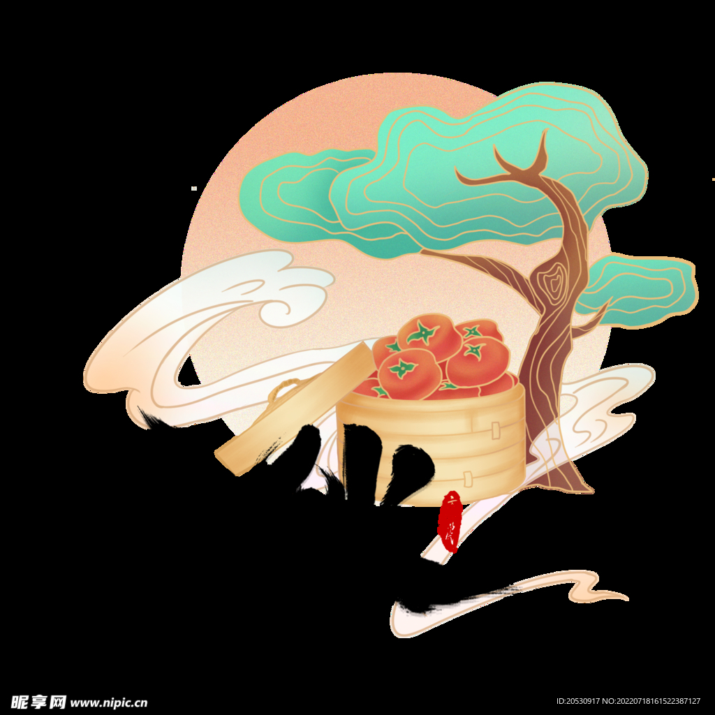 立秋二十四节气国潮插画元素