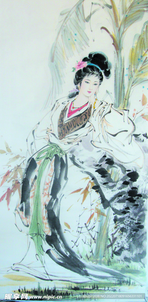 蕉荫美人图