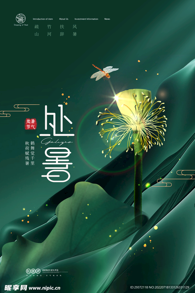 残荷意境处暑节气海报