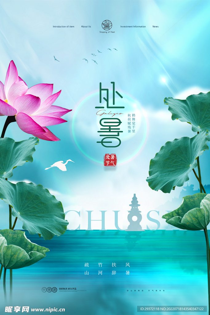 意境荷花秋日处暑节气海报