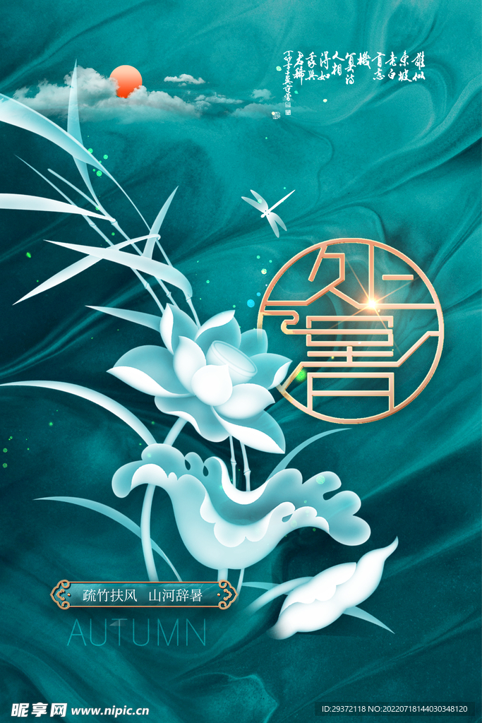 意境简约荷花蜻蜓处暑海报