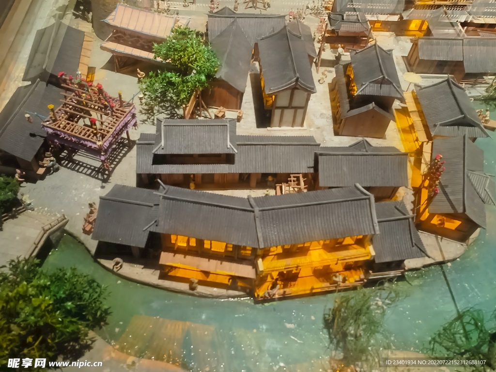 微观建筑模型古代复古房屋分布