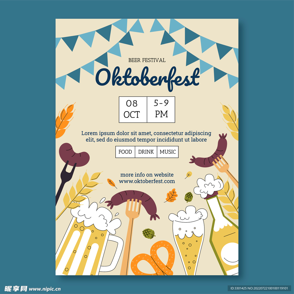 手绘啤酒节平面海报模板