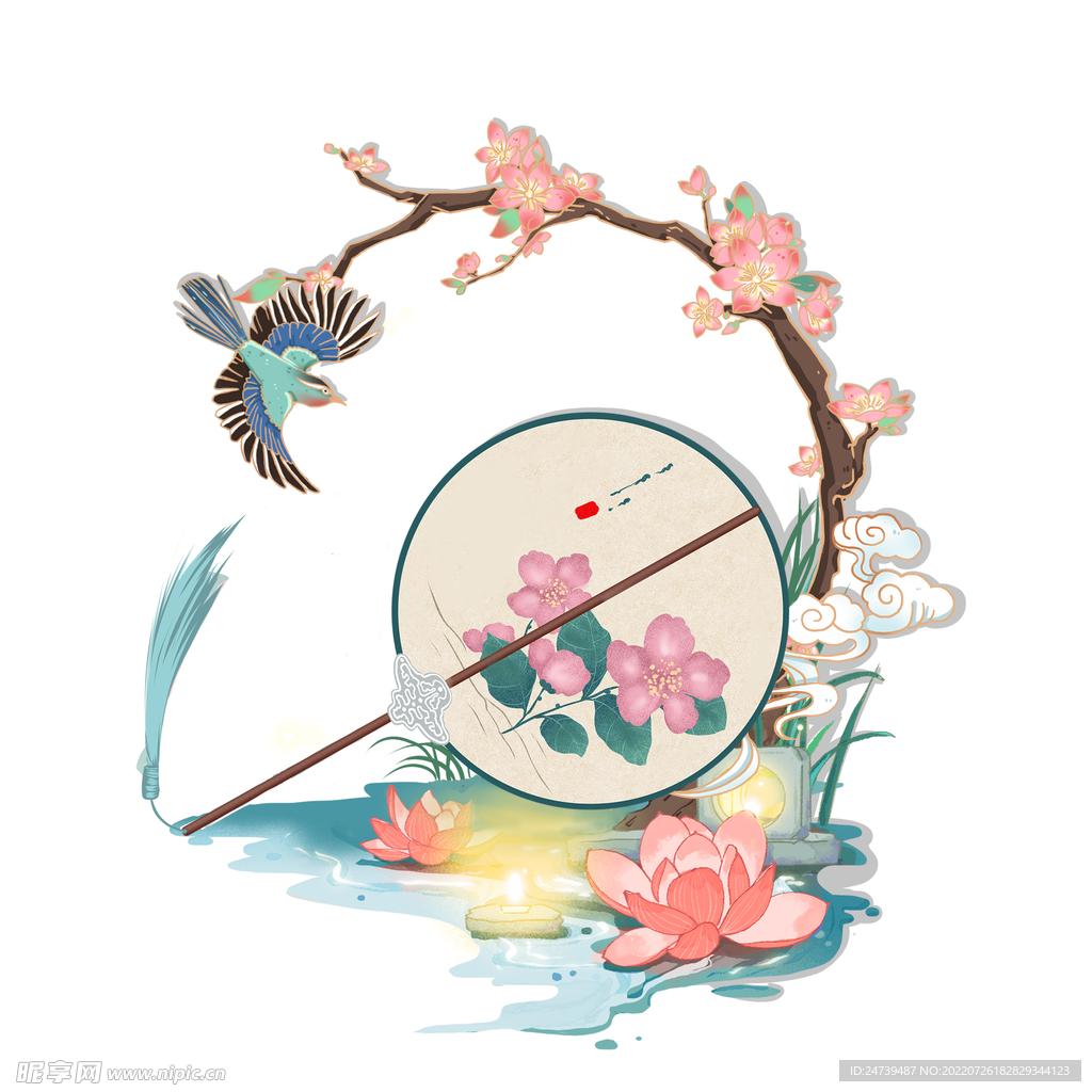 七夕团扇喜鹊组合