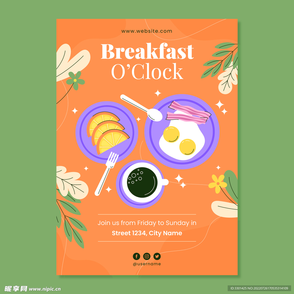 丰盛的早午餐矢量海报
