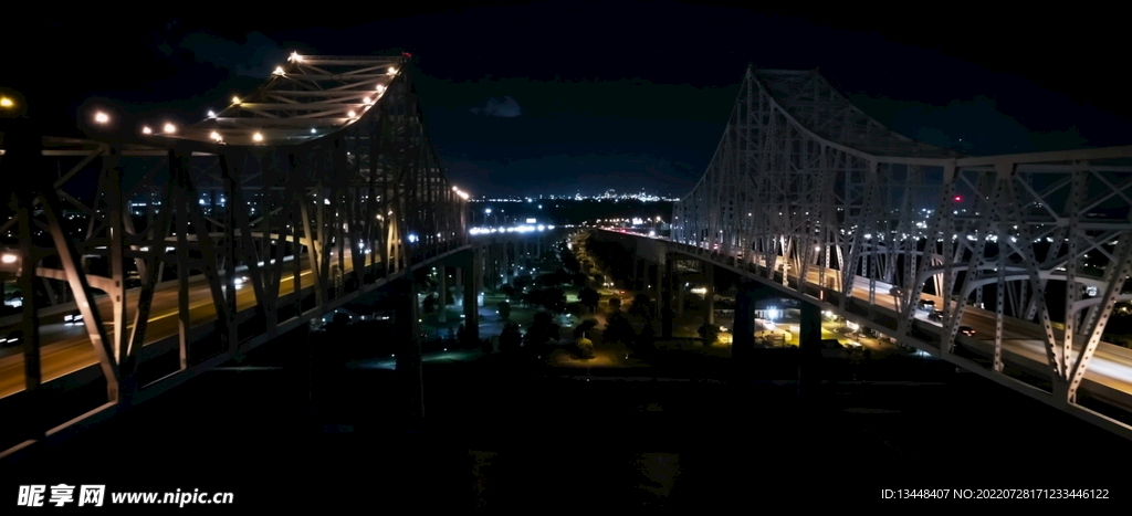 航拍城市夜景公路桥霓虹鸟瞰风光