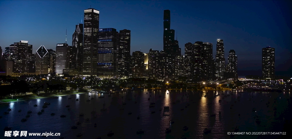 航拍城市夜景高楼霓虹鸟瞰风光