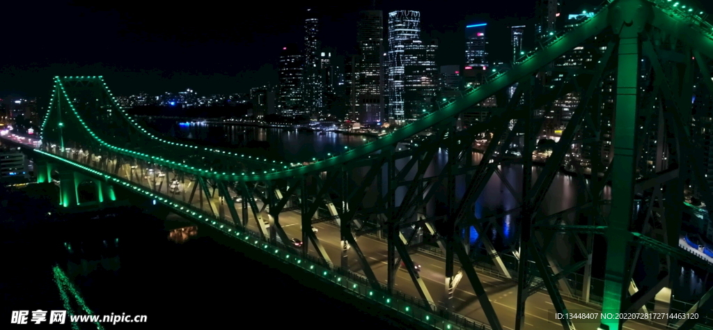 航拍城市夜景高楼霓虹鸟瞰风光
