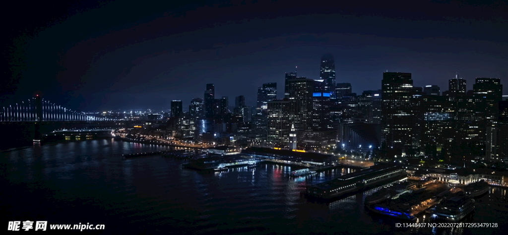 航拍城市夜景高楼霓虹鸟瞰风光
