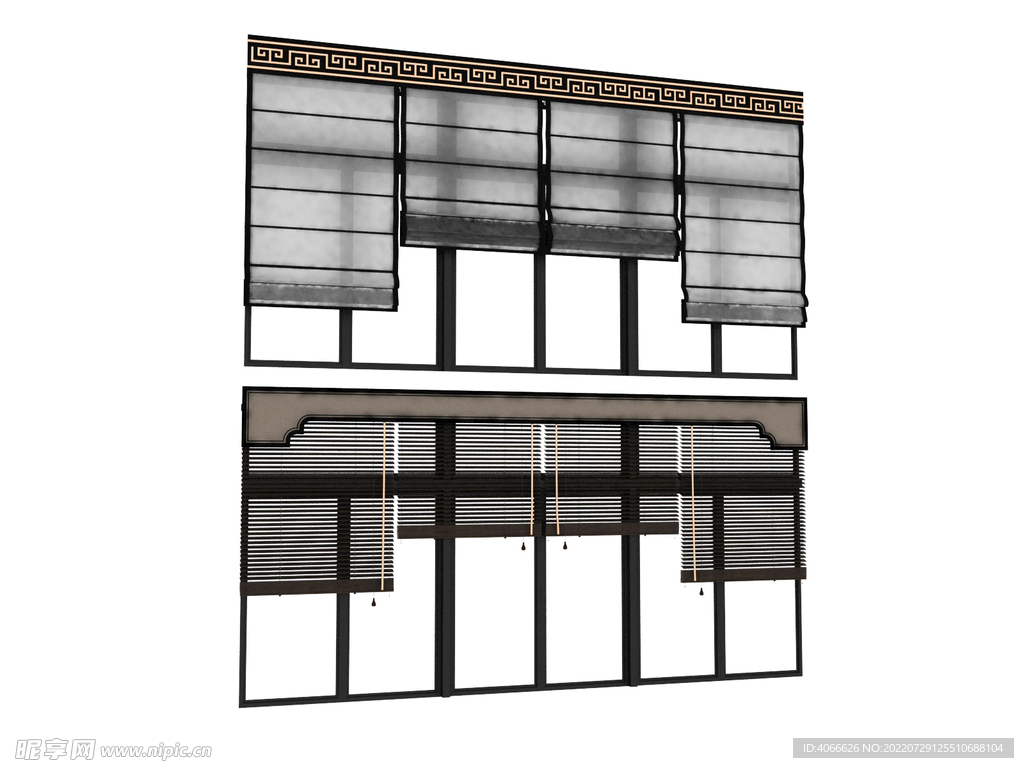 中式窗帘百叶帘3d模型