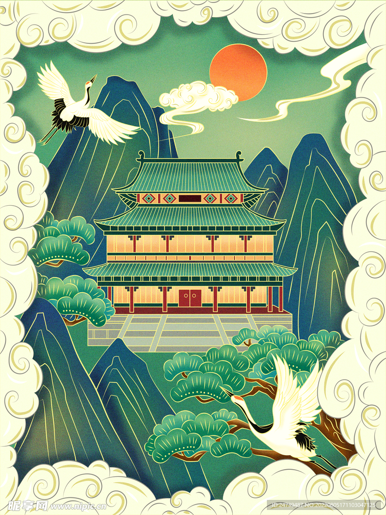 国潮复古山水