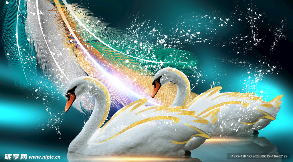 轻奢装饰画 天鹅 羽毛