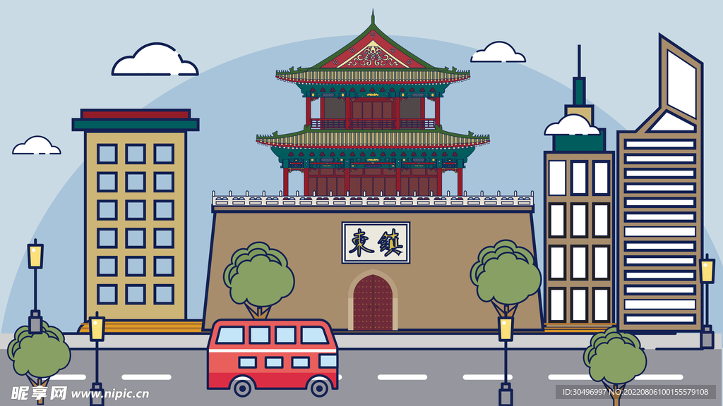 城市地标建筑插画手绘