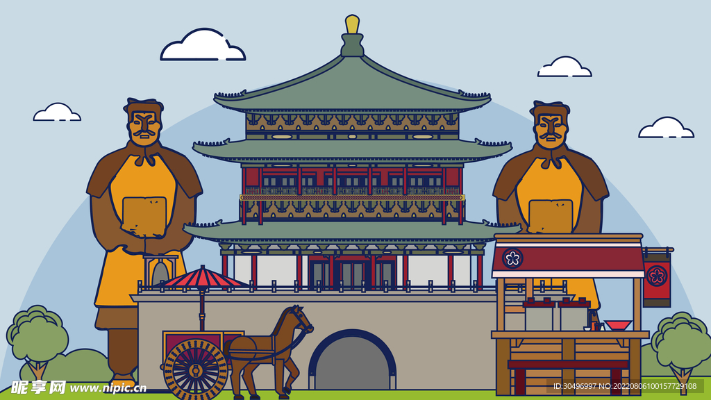 城市地标建筑插画手绘
