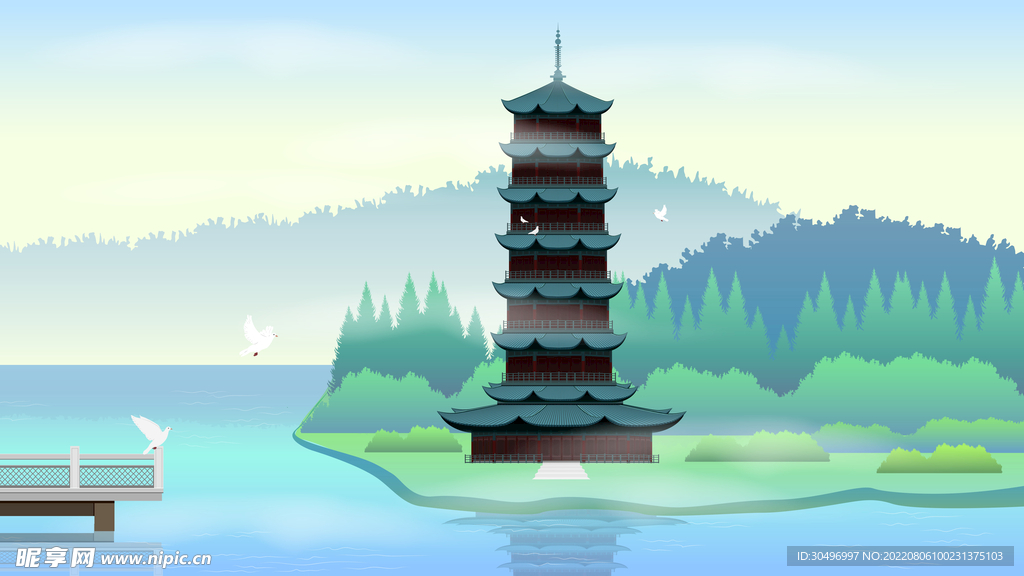 城市地标建筑插画手绘