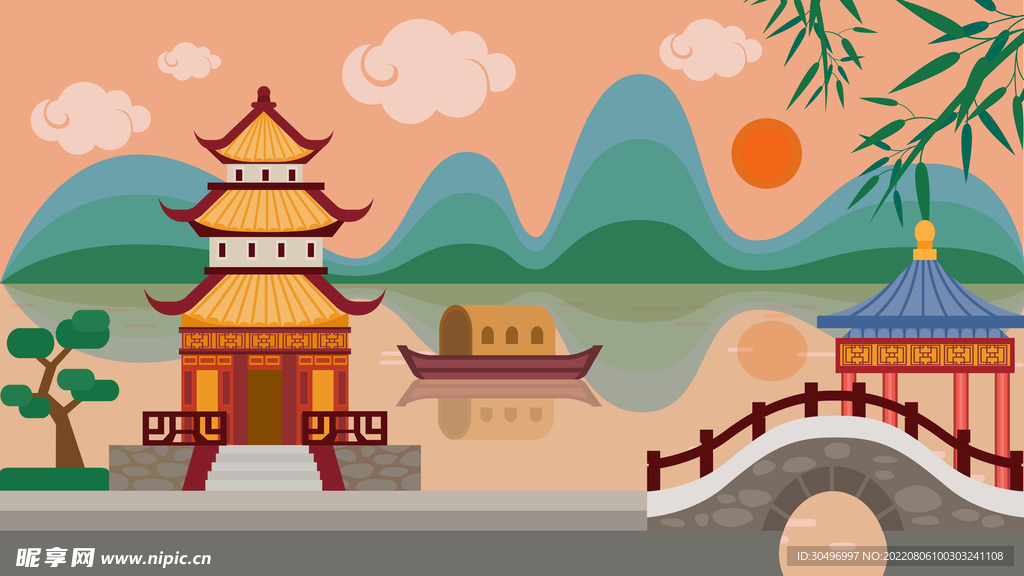 城市地标建筑插画手绘