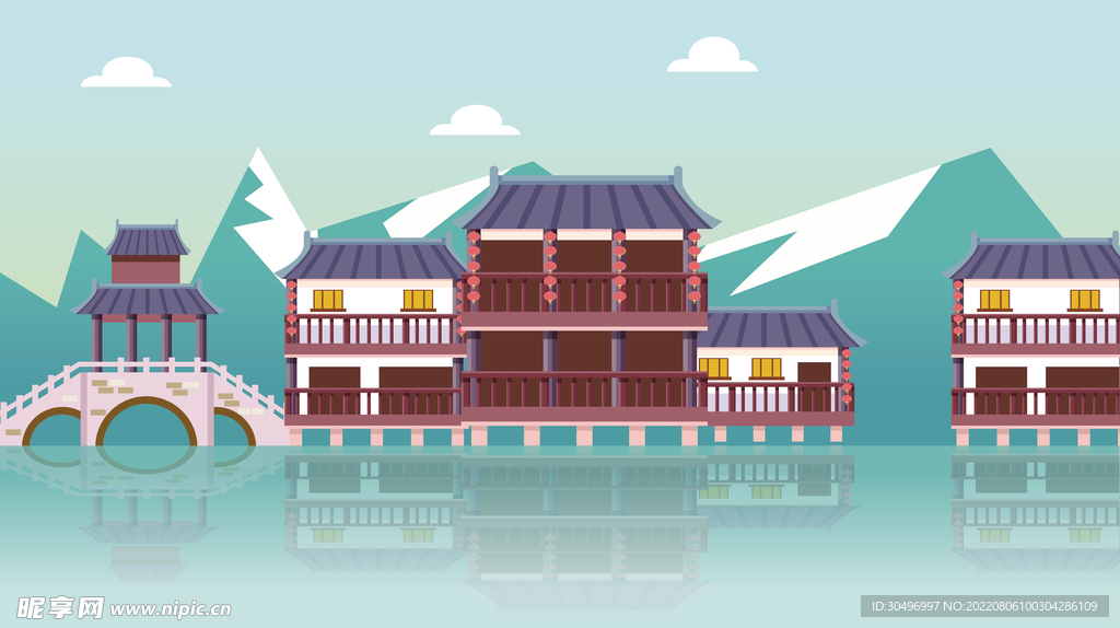 城市地标建筑插画手绘