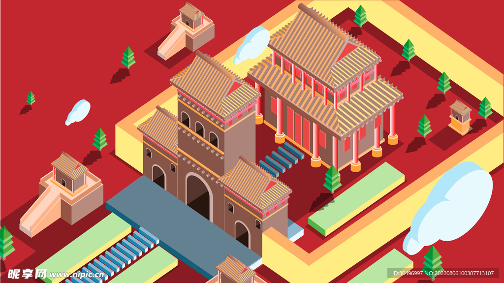 城市地标建筑插画手绘