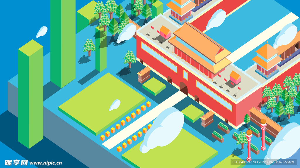 城市地标建筑插画手绘
