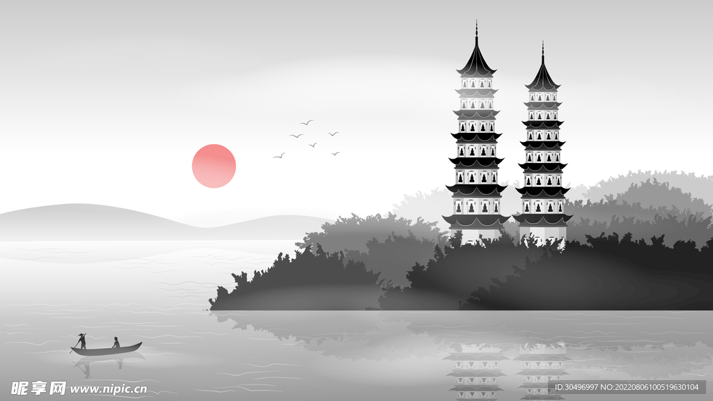 城市地标建筑插画手绘