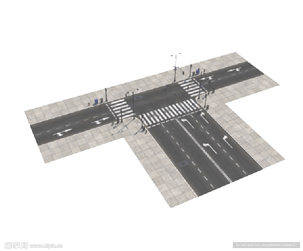 C4D模型马路街道路口