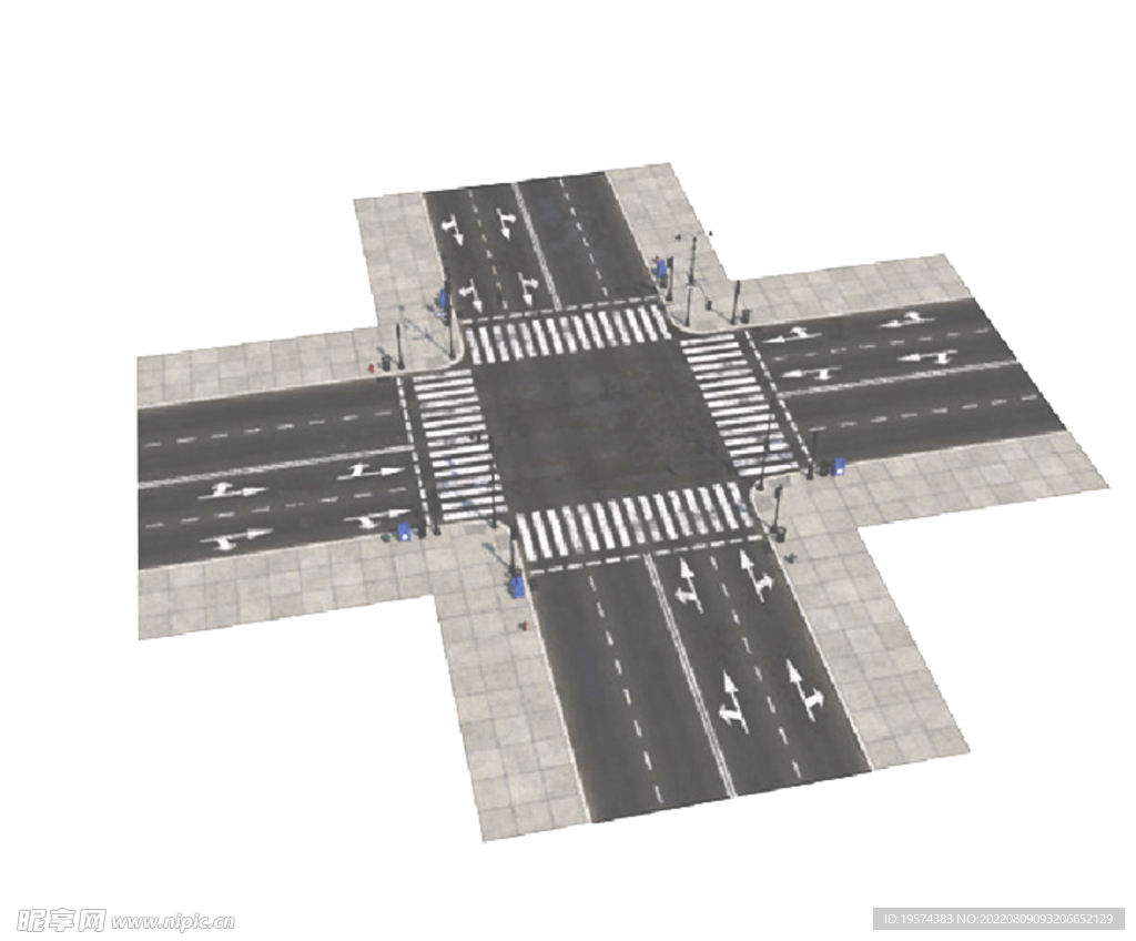 C4D模型马路街道路口