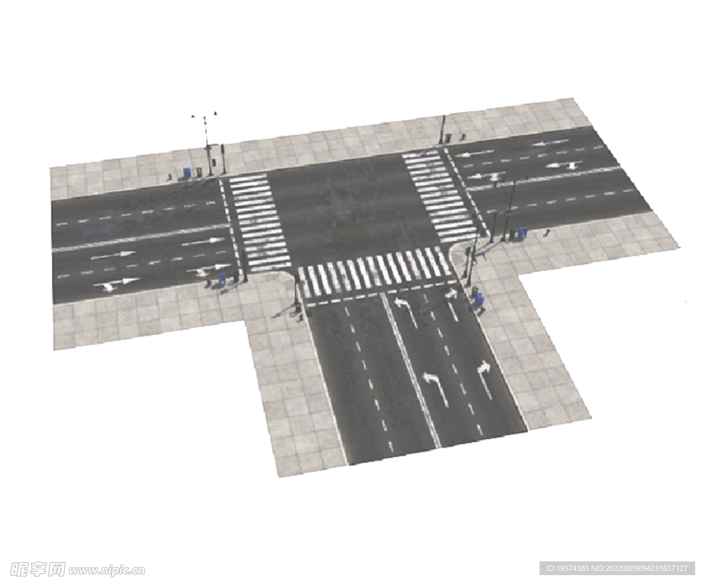 C4D模型马路街道路口