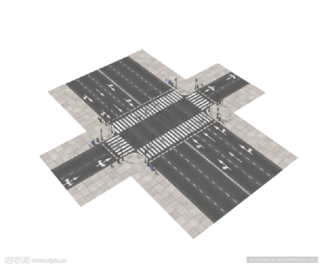 C4D模型马路街道路口