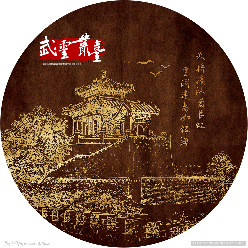 国潮元素圆形装饰国画