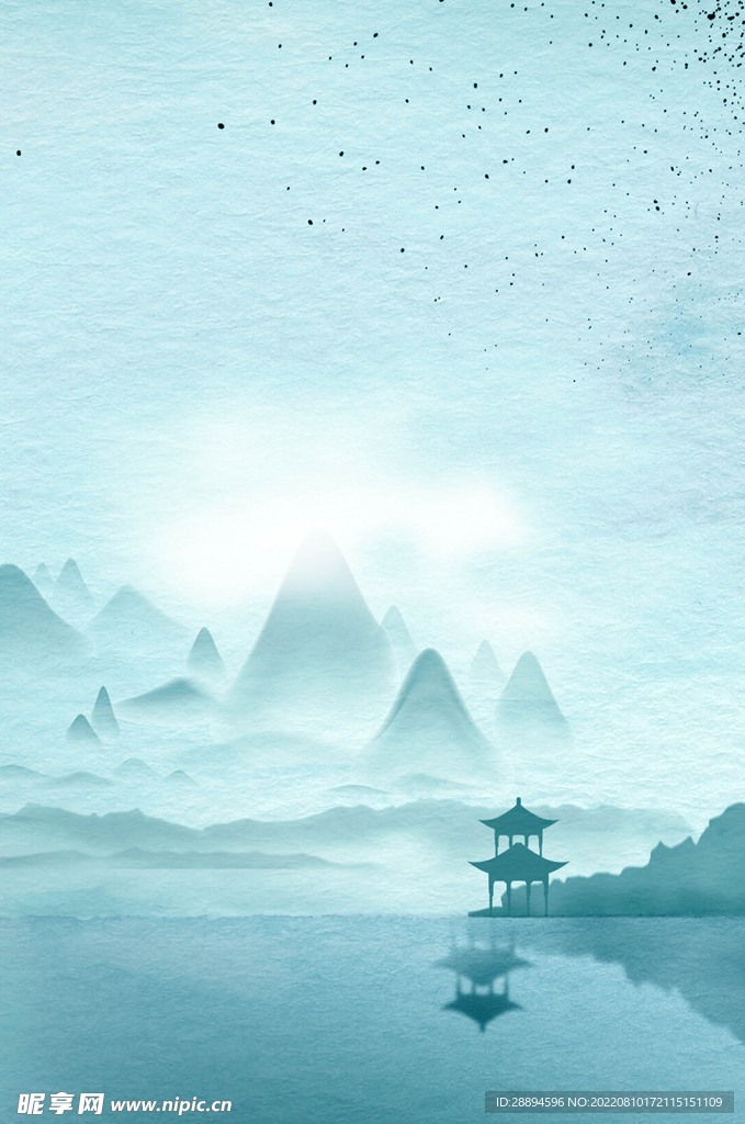 古典中国风江南远山凉亭背景