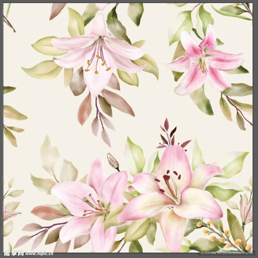 粉色百合花无缝背景