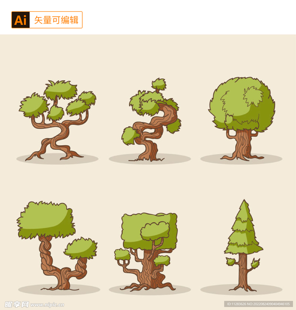 卡通树木设计矢量图