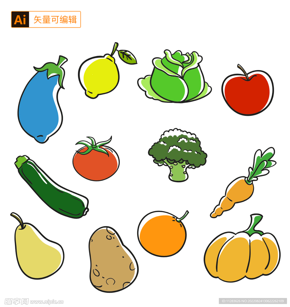 卡通手绘水果水彩