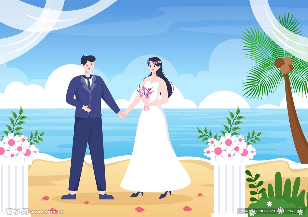 ai矢量沙滩婚礼背景