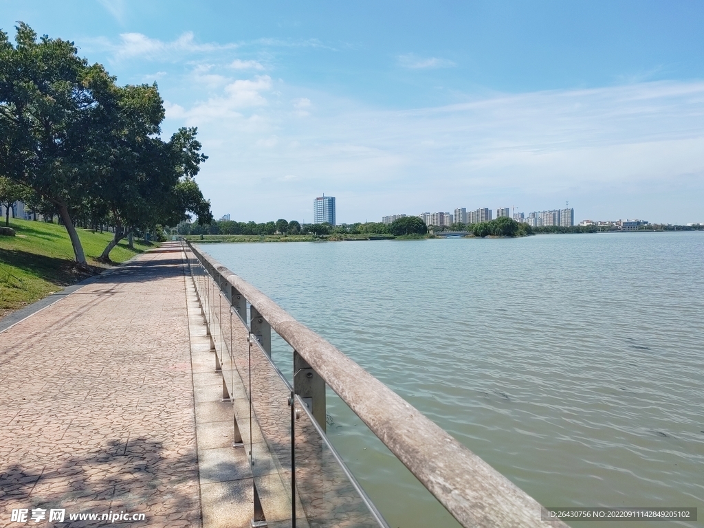 湿地公园湖边旅游观光步道