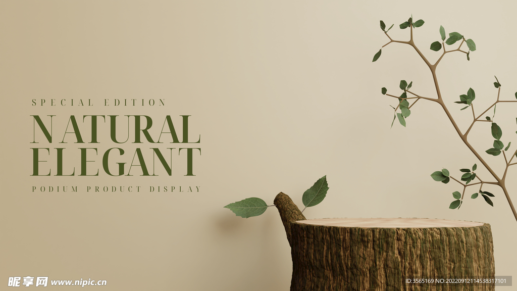 自然原木植物产品展示台模型