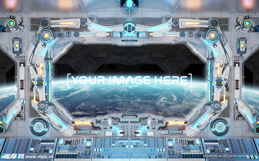 科技感宇宙飞船舱内舷窗口PSD