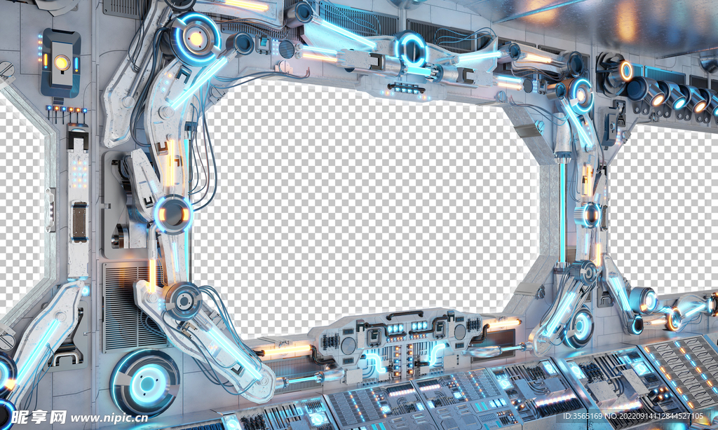 科技感宇宙飞船舱内舷窗口PSD