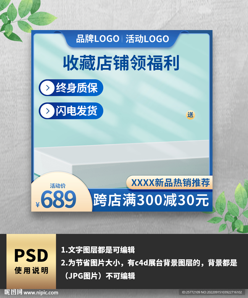 蓝色简约通用电商主图