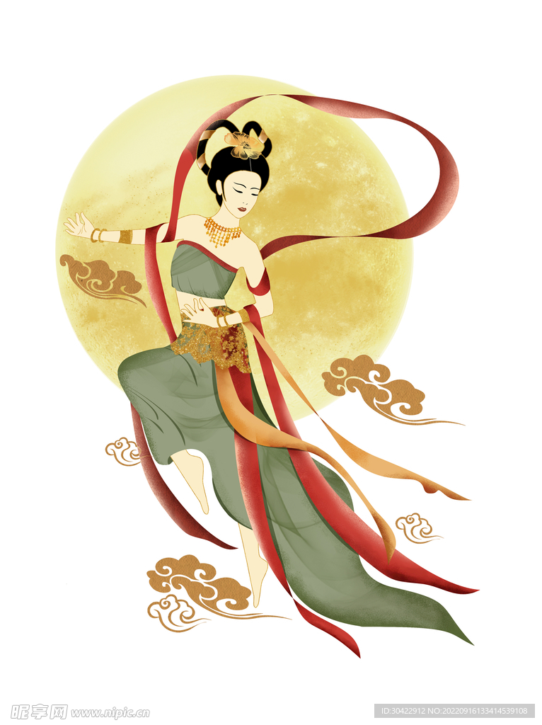 中秋国潮敦煌配色嫦娥人物