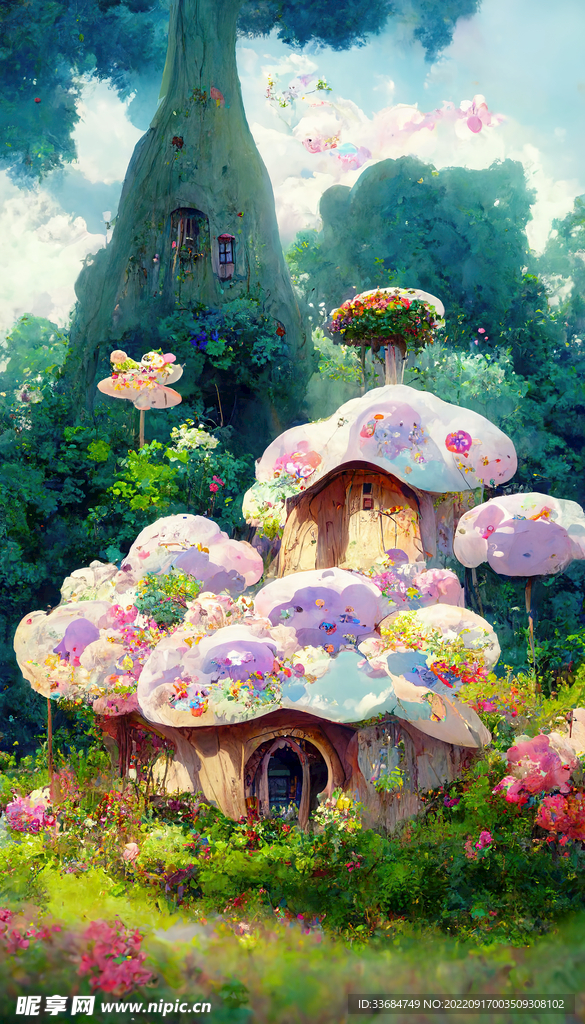 绘画童画蘑菇屋