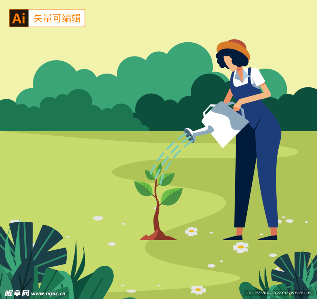 植树人物插画