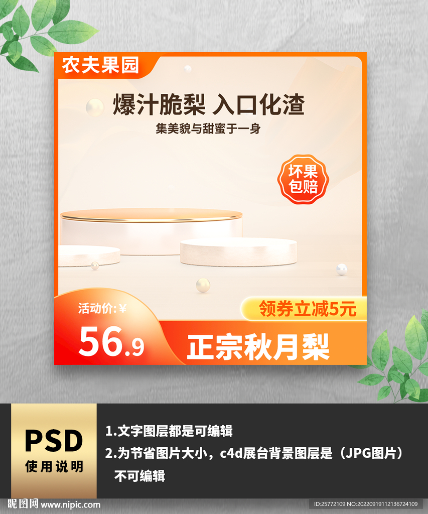 橙色秋月梨水果电商主图